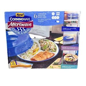 Vtg NOS Corningware Corelle Microwave 6PC Divided Plate & Cover Cook A Meal Set